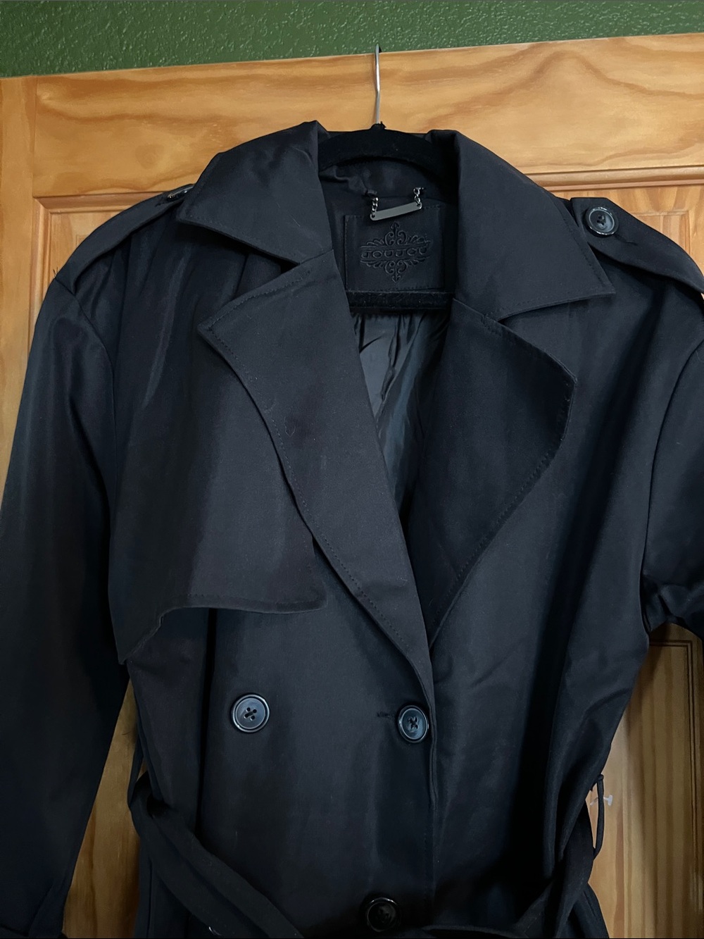 Jou Jou Black Double-Breasted Belted Trench with Epaulets [Size L] - Picture 2 of 16